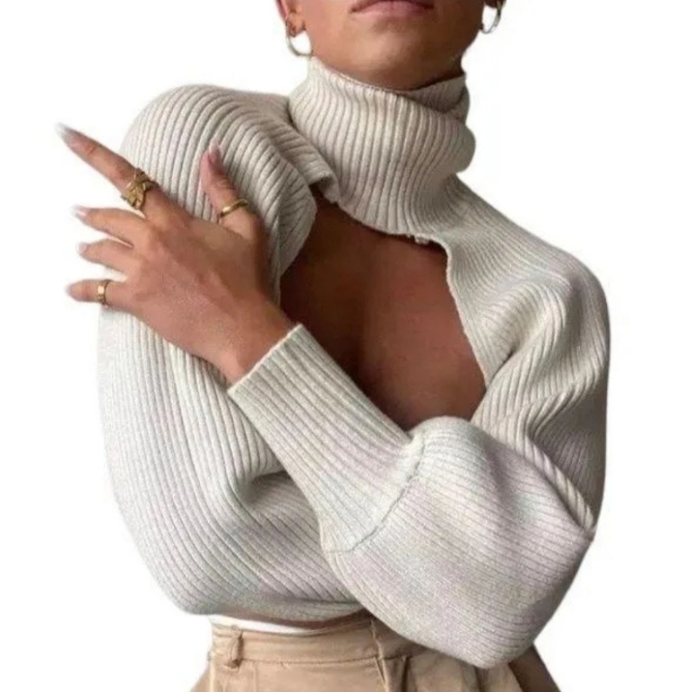 Zara Cream Cutout Turtleneck Sweater